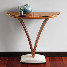 V Demilune Table by Derek Secor Davis (Wood Pedestal Table)