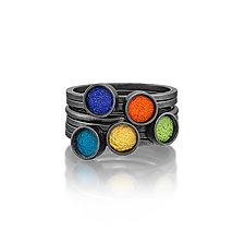 Colorful Enameled Stackable Ring Set by Giselle Kolb (Silver & Enamel Ring Set)