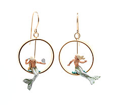 Mermaids in Gold Vermeil Earrings by Kristin Lora (Gold & Silver Earrings)