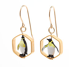 Penguins in Gold Earrings by Kristin Lora (Gold & Silver Earrings)