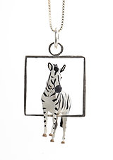 Zebra in Square Necklace by Kristin Lora (Silver Necklace)