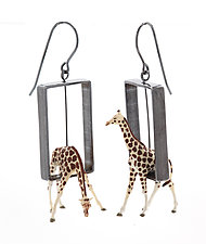 Giraffes in Rectangle Earrings by Kristin Lora (Silver Earrings)