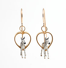 Baby Zebras in Heart Earrings by Kristin Lora (Gold & Silver Earrings)