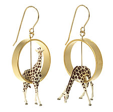 Giraffes in Gold Circles by Kristin Lora (Gold & Silver Earrings)