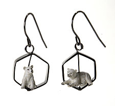 Polar Bear Cubs in Octagons Earrings by Kristin Lora (Silver Earrings)