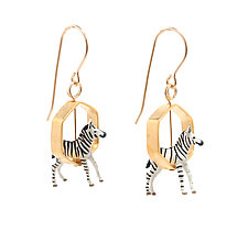 Baby Zebras in Gold Octagons by Kristin Lora (Gold & Silver Earrings)