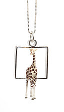 Giraffe in Square Necklace by Kristin Lora (Silver Necklace)