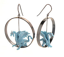 Blue Dragon Earrings by Kristin Lora (Silver Earrings)