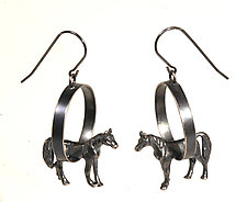 Horses in Circles Earrings by Kristin Lora (Silver Earrings)