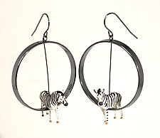Zebras in Circles Earrings by Kristin Lora (Silver Earrings)