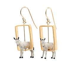 Donkeys in Gold Rectangle Earrings by Kristin Lora (Gold & Silver Earrings)