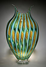 Teal and Amber Foglio by David Patchen (Art Glass Sculpture)