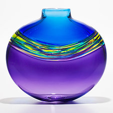 Transparent Flat Banded Vortex Vase by Michael Trimpol and Monique LaJeunesse (Art Glass Vase)