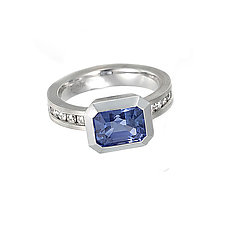 Oblique Ring in 950 Pt. with Blue Sapphire and Diamonds by Catherine Iskiw (Platinum & Stone Ring - Size 6-6.5)