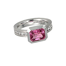 Oblique Ring in 950 Pt. with Pink Sapphire and Diamonds by Catherine Iskiw (Platinum & Stone Ring)