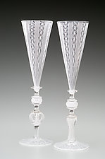 White Cane Wedding Goblets by Kenny Pieper (Art Glass Drinkware)
