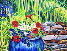 Petunias and Bamboo by Judy Hawkins (Oil Painting)