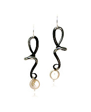 Vines & Tendrils Pearl Earrings II by Valerie Ostenak (Silver, Steel & Pearl Earrings)