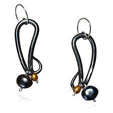 Vines & Tendrils Cabernet Earrings by Valerie Ostenak (Silver, Steel & Pearl Earrings)