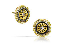 White Sapphire Gold Beaded Earrings by Sally Craig (Gold, Silver & Stone Earrings)