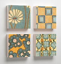 Daisy, Checks, Mari, and Sachiko Wooden Tiles by Karen Deans (Pigment Print on Wood)