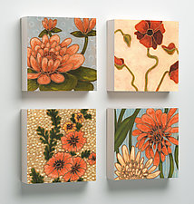 Natasha, Robin, Evelyn, and Blair Wooden Tiles by Karen Deans (Pigment Print on Wood)