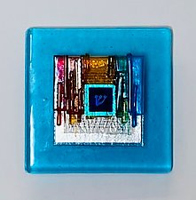 Shin Blessing Plaque in Turquoise and Rainbow by Alicia Kelemen (Art Glass Wall Sculpture)
