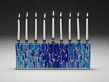 Jerusalem Cobalt Sea Menorah by Alicia Kelemen (Art Glass Menorah)