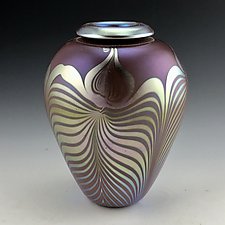 Mauve Feather Vase with Folded Lip by Donald  Carlson (Art Glass Vessel)