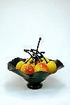 Black Fluted Bowl of Rainier Cherries by Donald Carlson (Art Glass Sculpture)