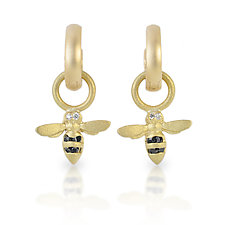 Bee Charm Hoop Earrings by Rebecca Myers (Diamond & Gold Earrings)