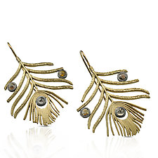 Peacock Feather Earrings by Rebecca Myers (Gold, Silver & Stone Earrings)