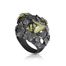 Hydrangea Ring with Three Bees by Rebecca Myers (Gold, Silver & Stone Ring)