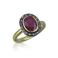 Oval Ruby Halo Ring by Rebecca Myers (Gold, Silver & Stone Ring)
