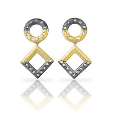 Circle & Square Diamond Earrings by Rebecca Myers (Diamond, Gold & Silver Earrings)