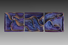 Purple Wiggly Wave Triptych by Sara Baker (Ceramic Wall Sculpture)