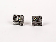 Square Studs with Teal Diamond by Victoria Moore (Gold, Steel & Stone Earring)