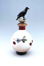 Raven with Forget-Me Nots by Chris Pantos (Art Glass Perfume Bottle)