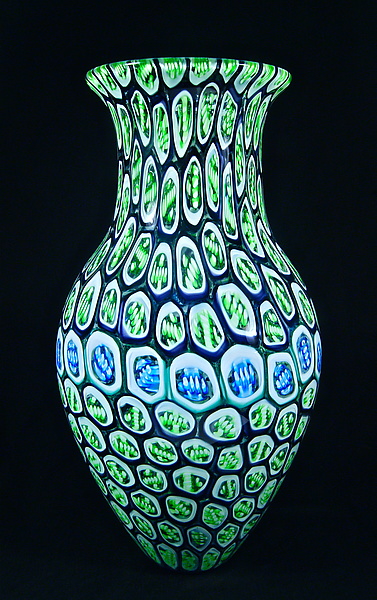 Large Green Belted Murrini Vase