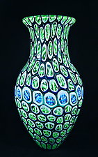 Large Green Belted Murrini Vase by Michael Egan (Art Glass Vase)