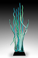 Dancing on the Water's Edge, Blue Lagoon by Warner Whitfield and Beatriz Kelemen (Art Glass Sculpture)