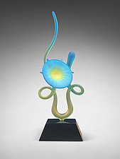 Flower In Bloom, Ocean Breeze by Warner Whitfield and Beatriz Kelemen (Art Glass Sculpture)