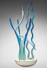 Dancing in the Marsh Wall, Caribbean Blue by Warner Whitfield and Beatriz Kelemen (Art Glass Wall Sculpture)