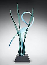 Serenity in the Marsh, Peacock by Warner Whitfield and Beatriz Kelemen (Art Glass Sculpture)