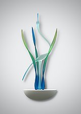 Heron in the Marsh, Turquoise by Warner Whitfield and Beatriz Kelemen (Art Glass Wall Sculpture)