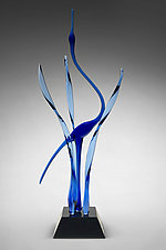 Heron in the Marsh,  Blue Waters by Warner Whitfield and Beatriz Kelemen (Art Glass Sculpture)