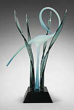 Waltzing in the Marsh, Peacock by Warner Whitfield and Beatriz Kelemen (Art Glass Sculpture)