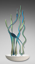 Dancing in the Marsh Wall, Emerald by Warner Whitfield and Beatriz Kelemen (Art Glass Wall sculpture)