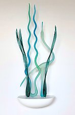 Mystic Morning Light, Sea Blue by Warner Whitfield and Beatriz Kelemen (Art Glass Wall Sculpture)