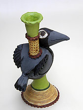 Blackbird Candle Stick 2 by Amy Goldstein-Rice (Ceramic Candleholder)